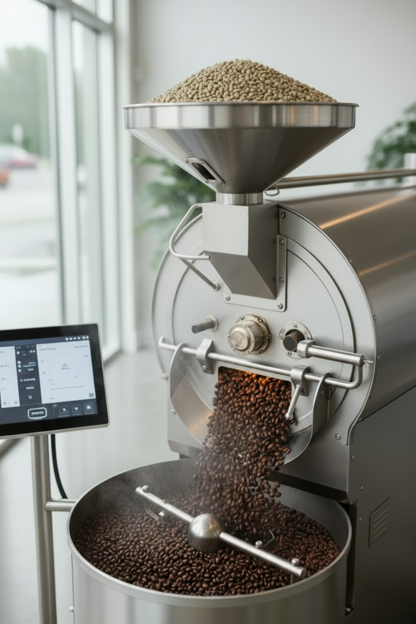 Coffee Roaster — Enlarged Discharge Hole with Heavy Bean Flow
